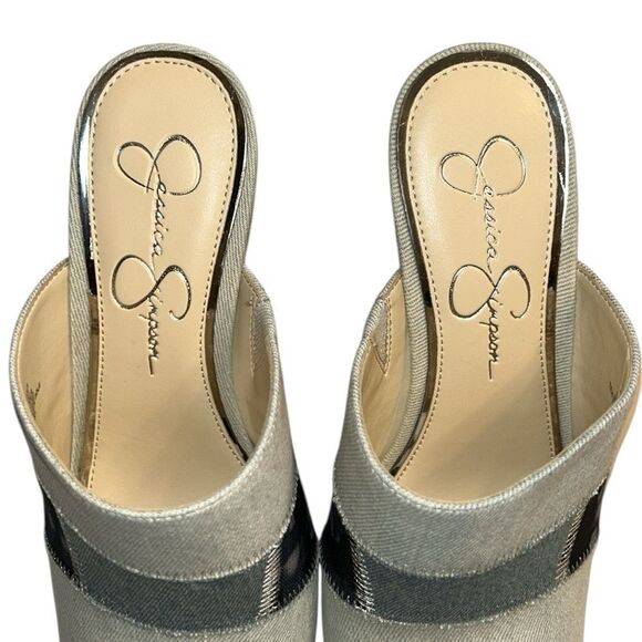 Jessica Simpson Blue Denim Patchwork Slip on Wedge Heel Sandals(Size 9W) - Picture 5 of 12